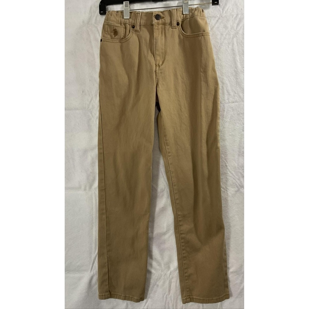 U.S. Polo Assn Pants Boys 14 Beige Khaki Twill Adjustable Waist Casual Pockets